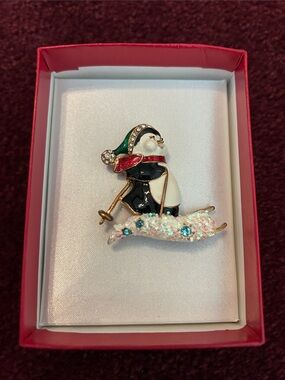 Christopher Radko Skiing Penguin Brooch